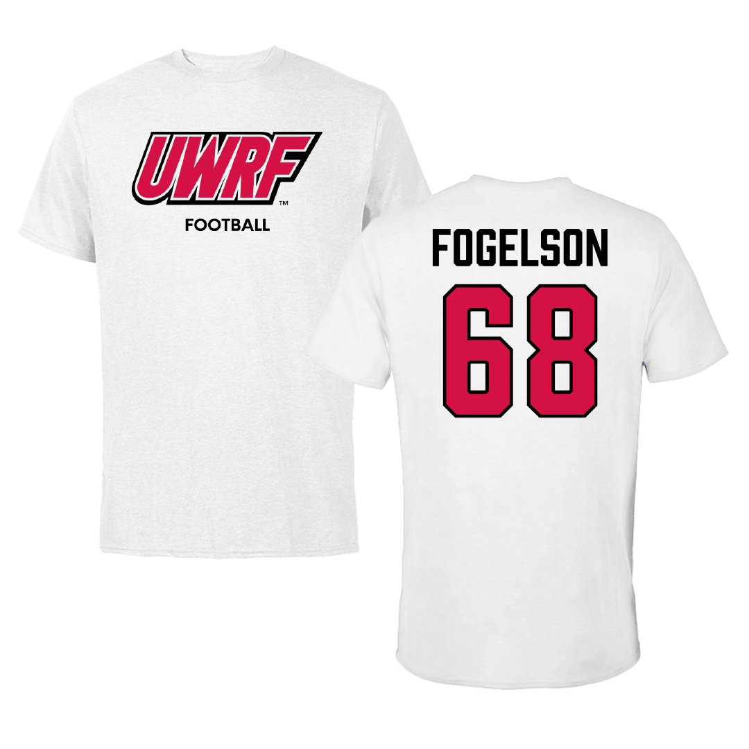 University of Wisconsin-River Falls Football White Block Tee - #68 Blake Fogelson
