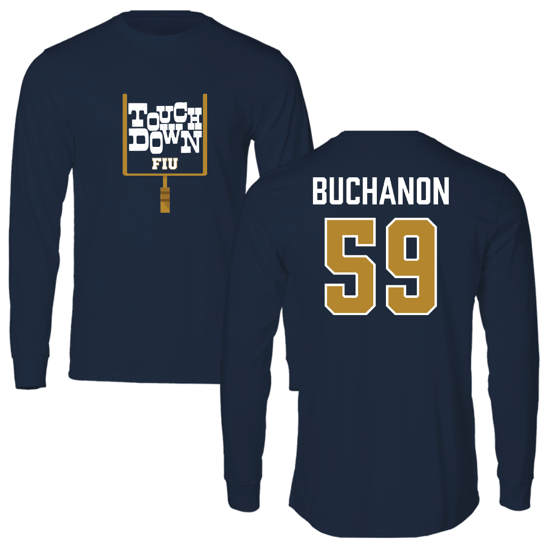 Florida International University Football Navy Touchdown Performance Long Sleeve - #59 Jaheim Buchanon