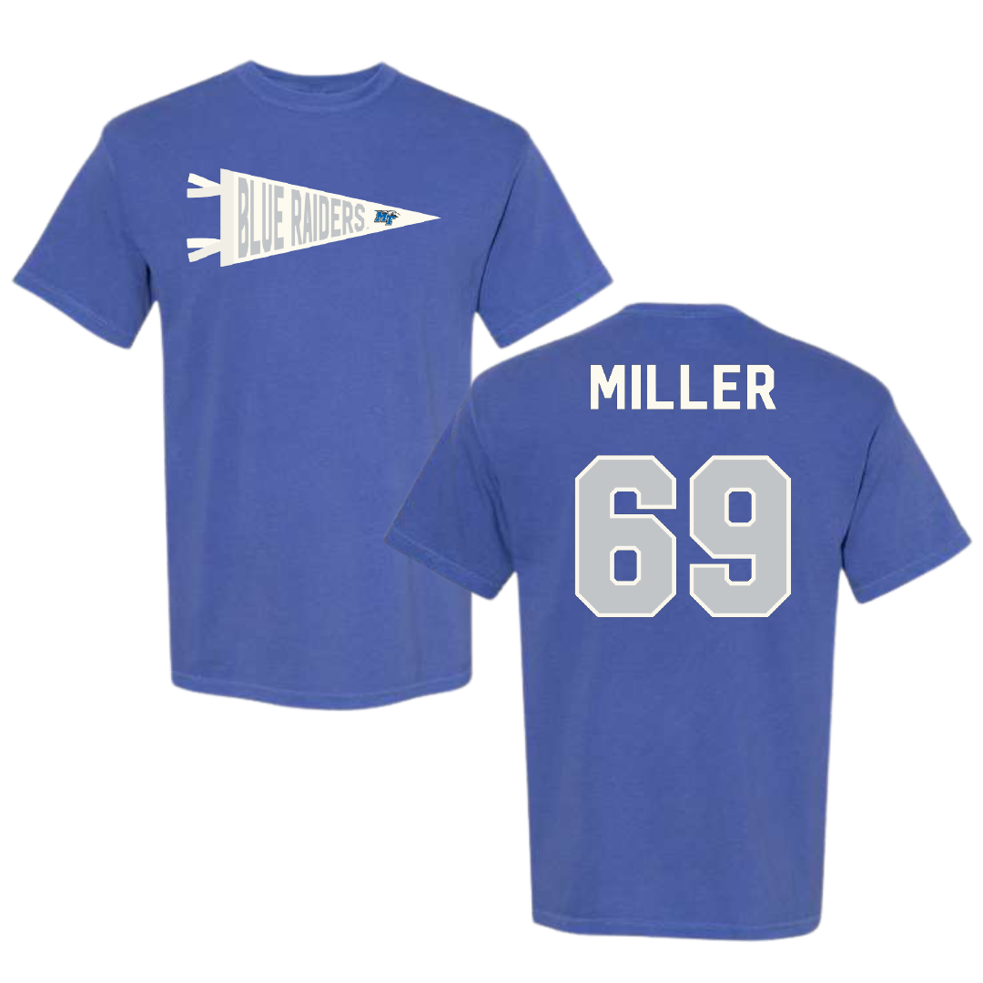 Middle Tennessee State University Football Blue Pennant Comfort Colors Tee - #69 Marcus Miller
