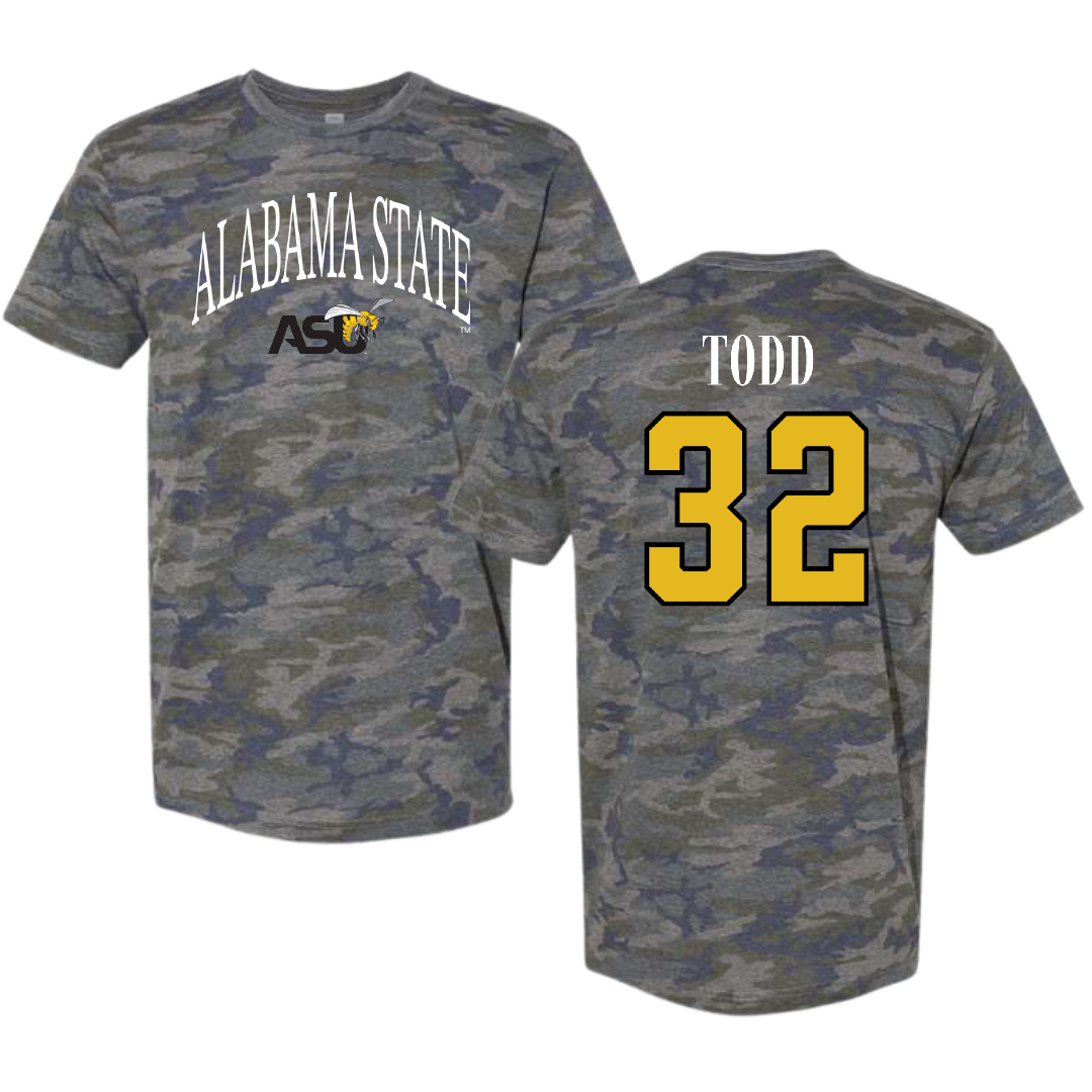 Alabama State University Football Vintage Camo Tee - #32 Azariel Todd
