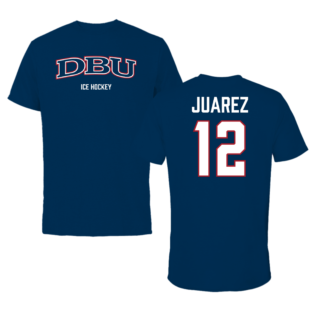 Dallas Baptist University Ice Hockey (M) Navy Tee - #12 Exavier Juarez