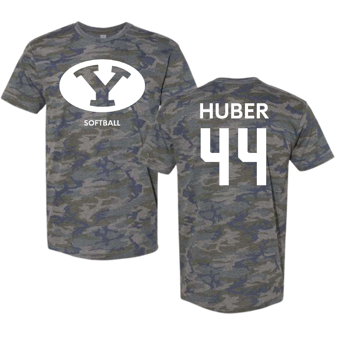 Brigham Young University Softball Vintage Camo Tee - #44 Hina Huber