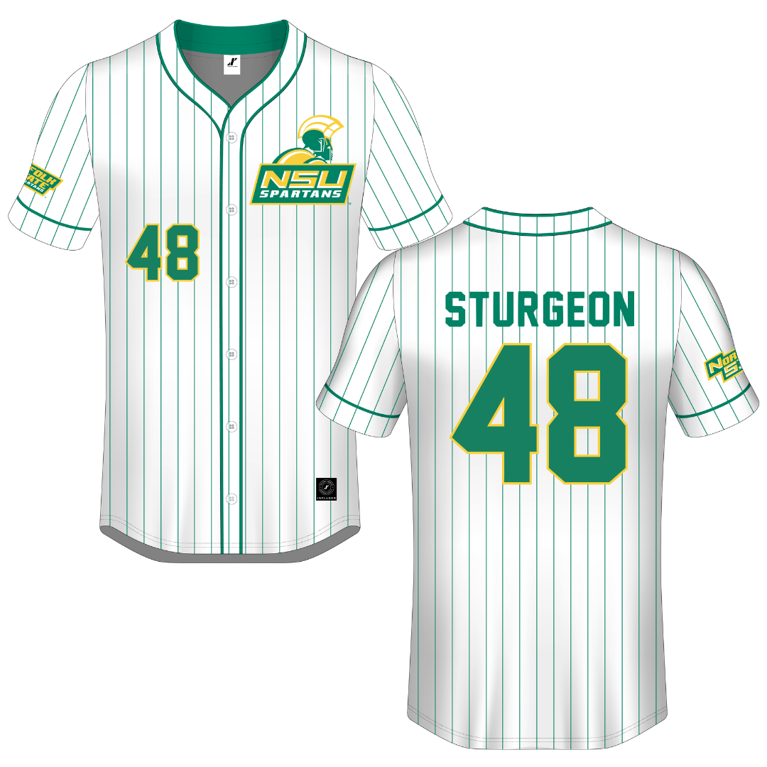 Norfolk State University White Pinstripe Button-Down Jersey - #48 CC Sturgeon