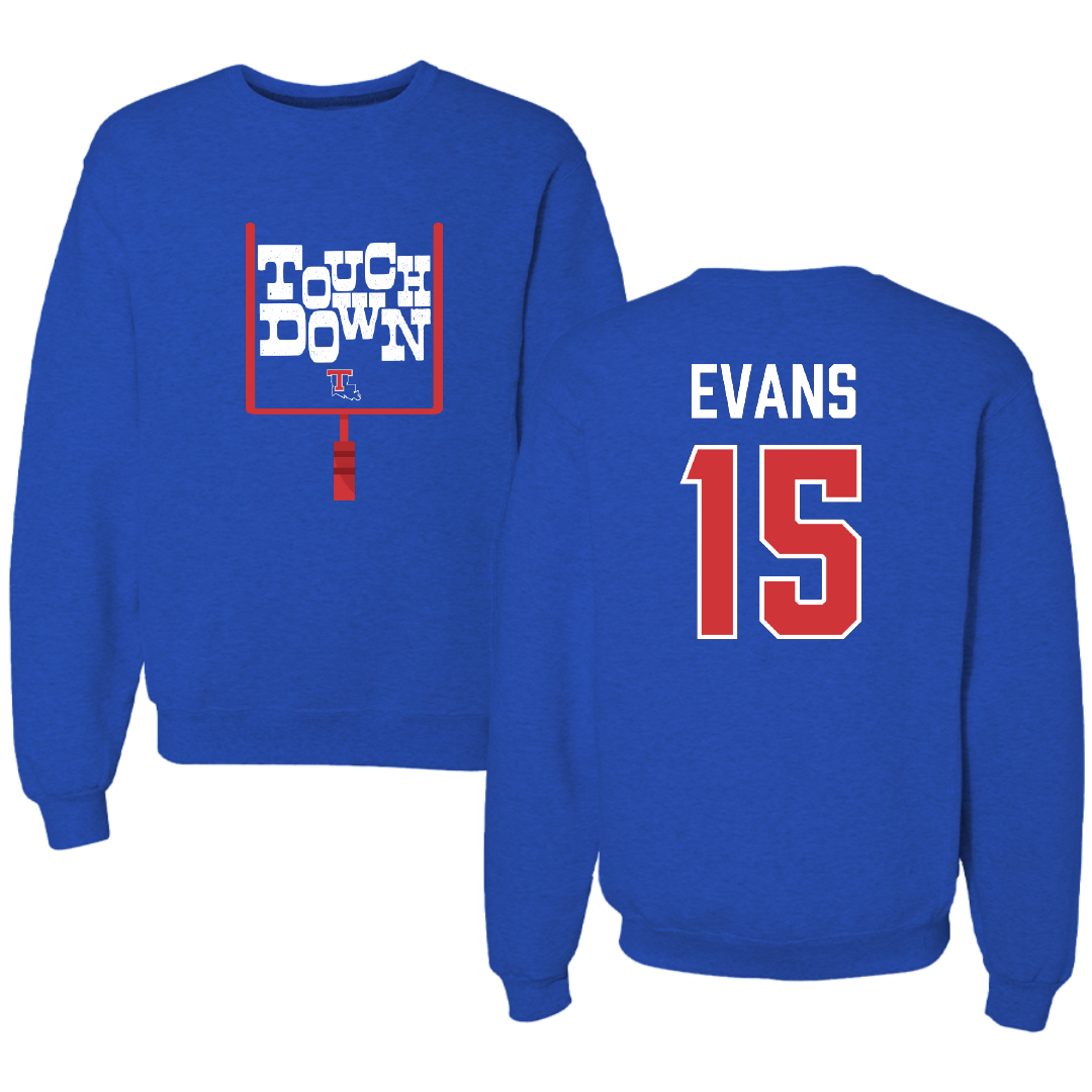 Louisiana Tech University Football Blue Touchdown Crewneck - #15 Jessie Evans