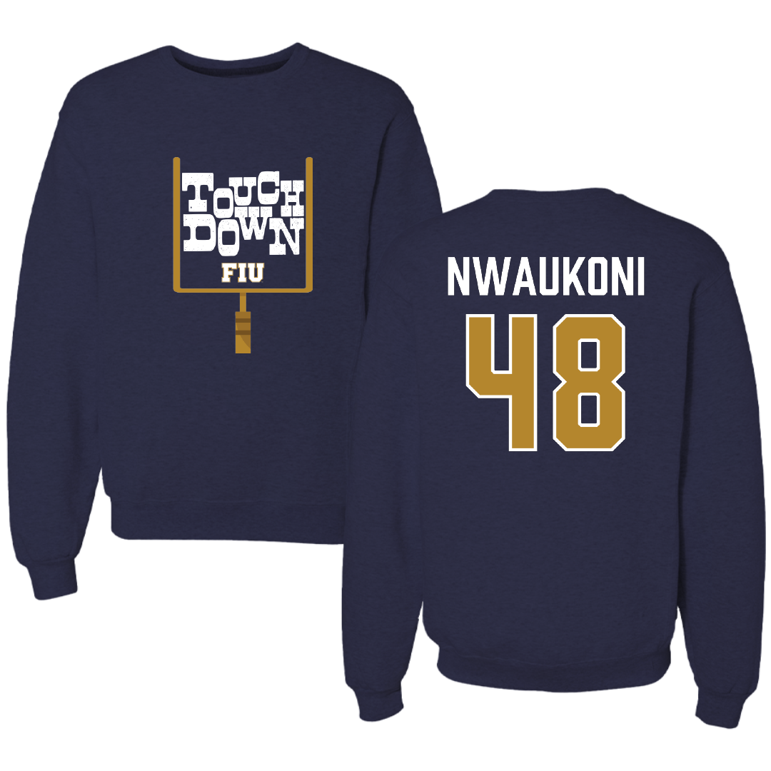 Florida International University Football Navy Touchdown Crewneck - #48 Richard Nwaukoni