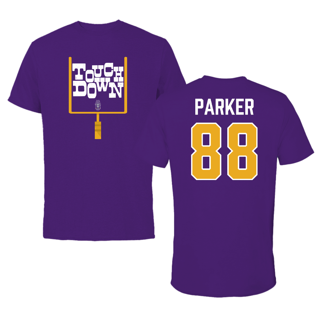 University at Albany Football Purple Touchdown Performance Tee - #88 Chad Parker