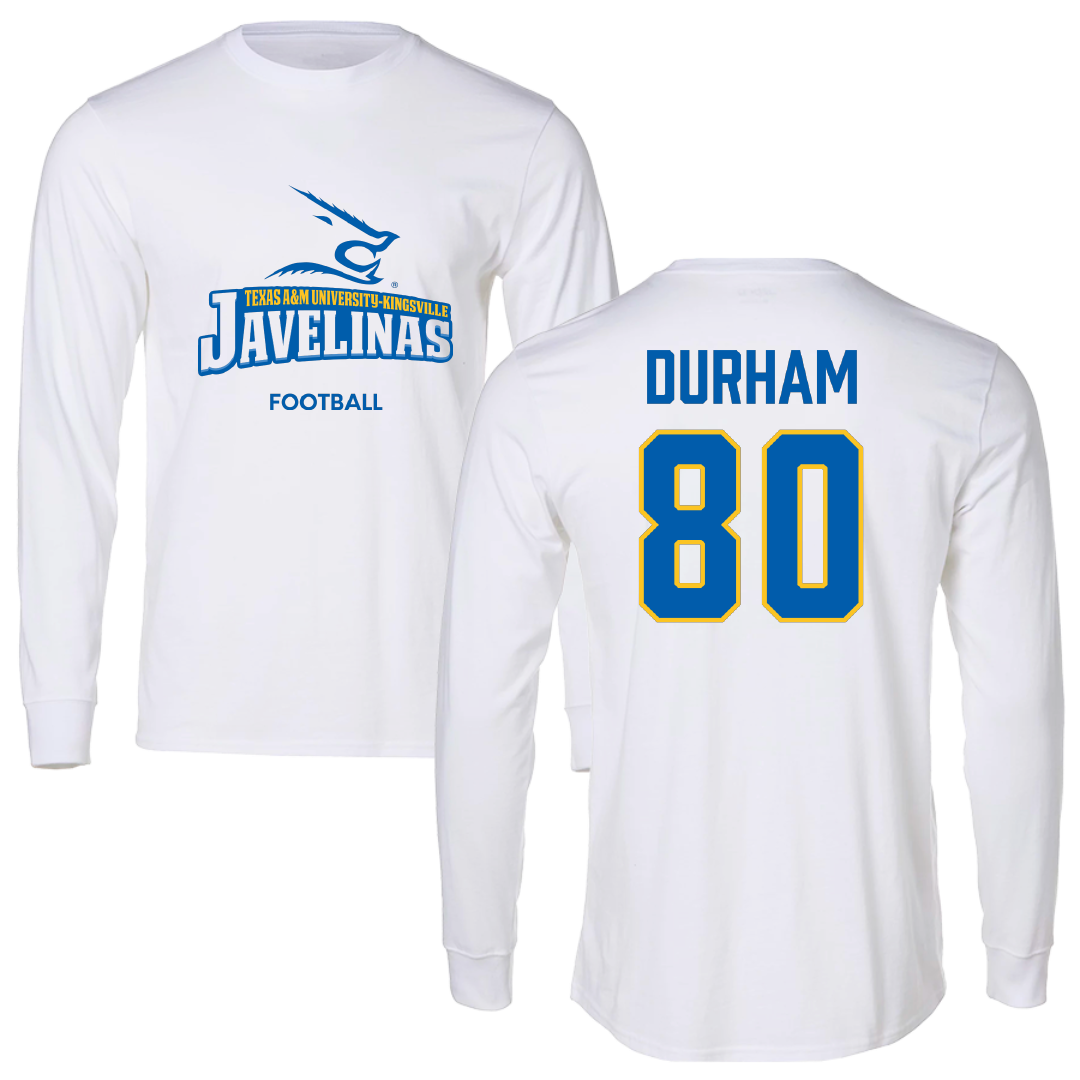 Texas A&M University-Kingsville Football White Long Sleeve - #80 Exavier Durham