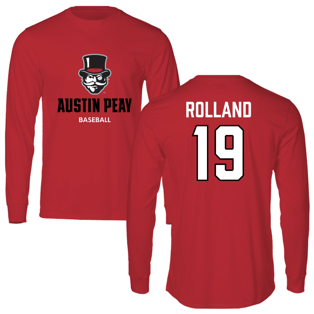 Austin Peay State University Baseball Red Mascot Performance Long Sleeve - #19 Luke Rolland