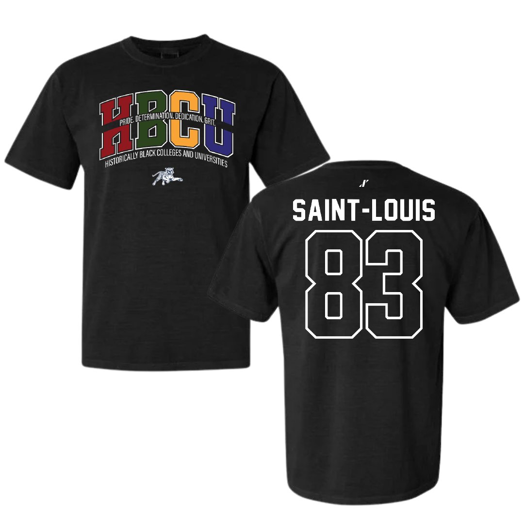 Jackson State University Football Black HBCU Comfort Colors Tee - #83 Sebastien Saint-Louis