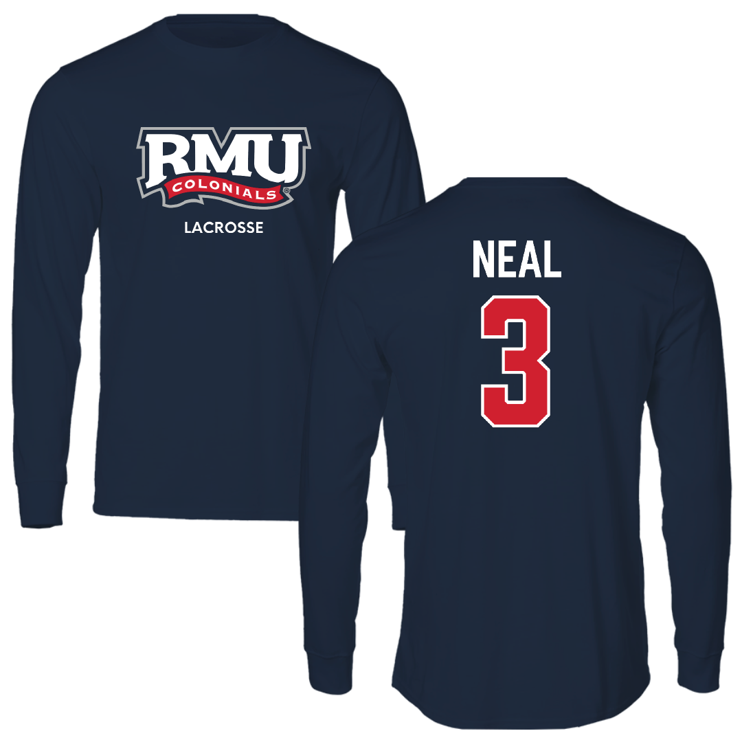 Robert Morris University Lacrosse (M) Navy RMU Performance Long Sleeve - #3 Torin Neal