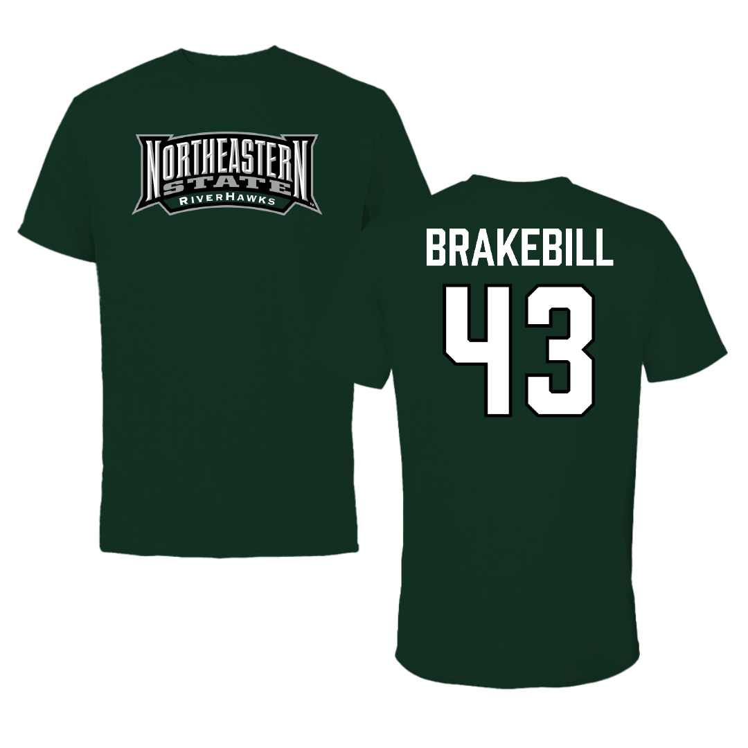 Northeastern State University Football Forest Green Block Tee - #43 Kale Brakebill