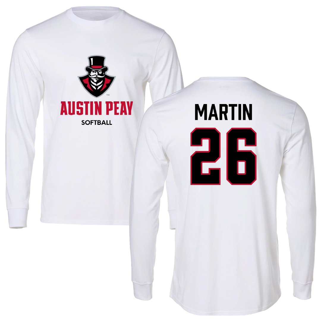 Austin Peay State University Softball White Performance Long Sleeve - #26 Ashley Martin