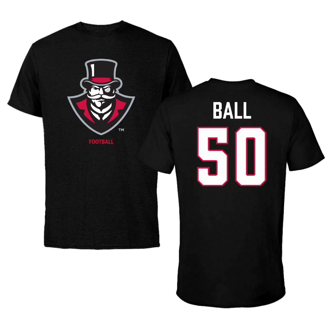 Austin Peay State University Football Black Performance Tee - #50 Kendyle Ball