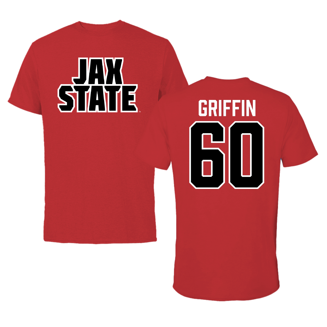 Jacksonville State University Football Red Tee - #60 Cameron Griffin