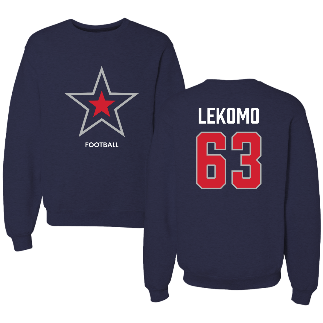 Robert Morris University Football Navy Mascot Crewneck - #63 Yann Lekomo
