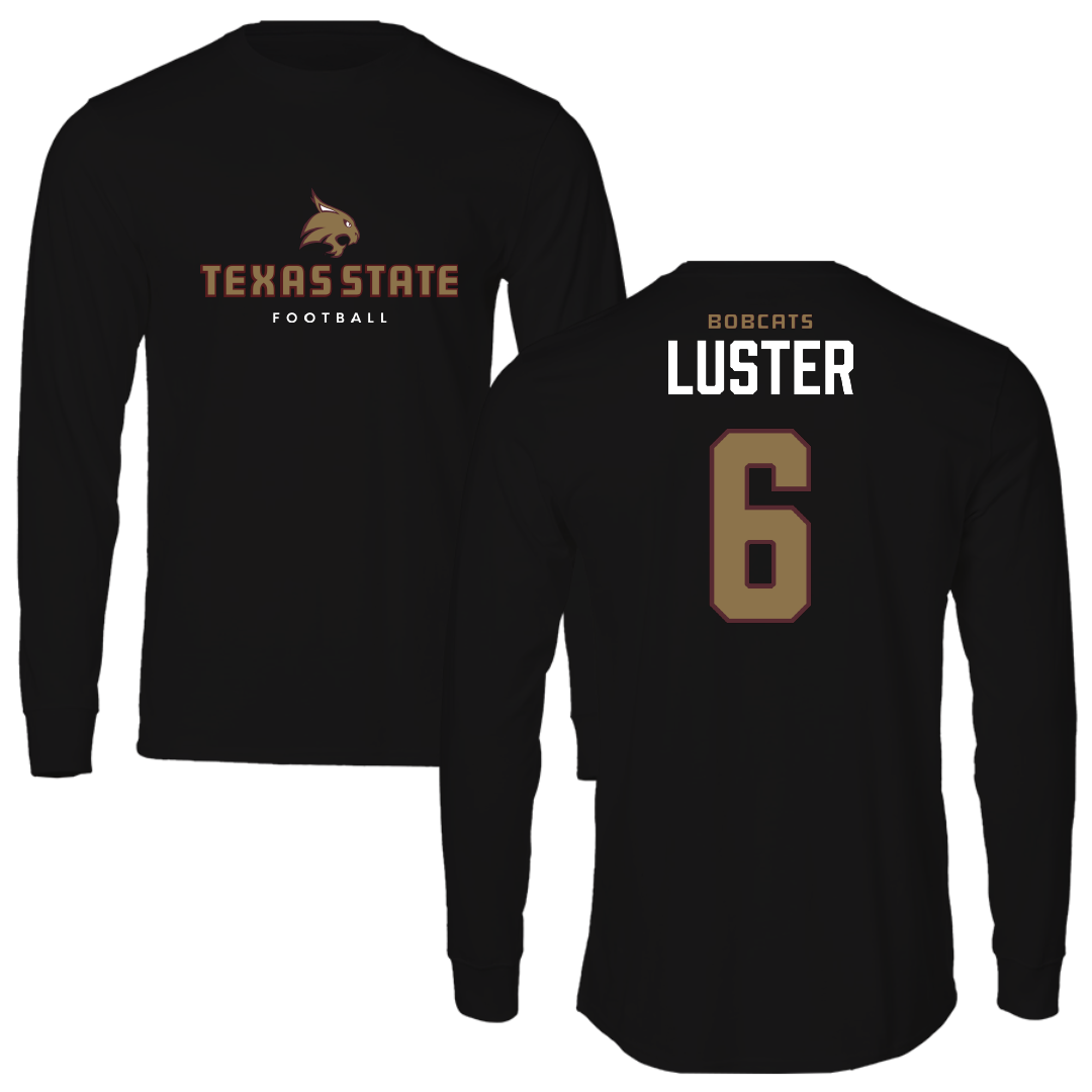 Texas State University Football Black Performance Long Sleeve - #6 Keldric Luster