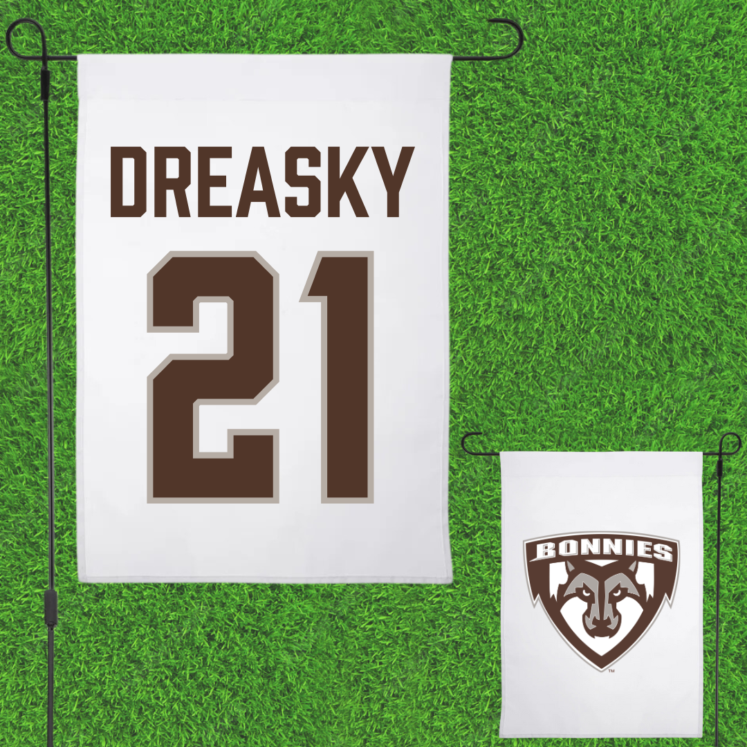 St. Bonaventure University Soccer White Garden Flag - #21 Avery Dreasky