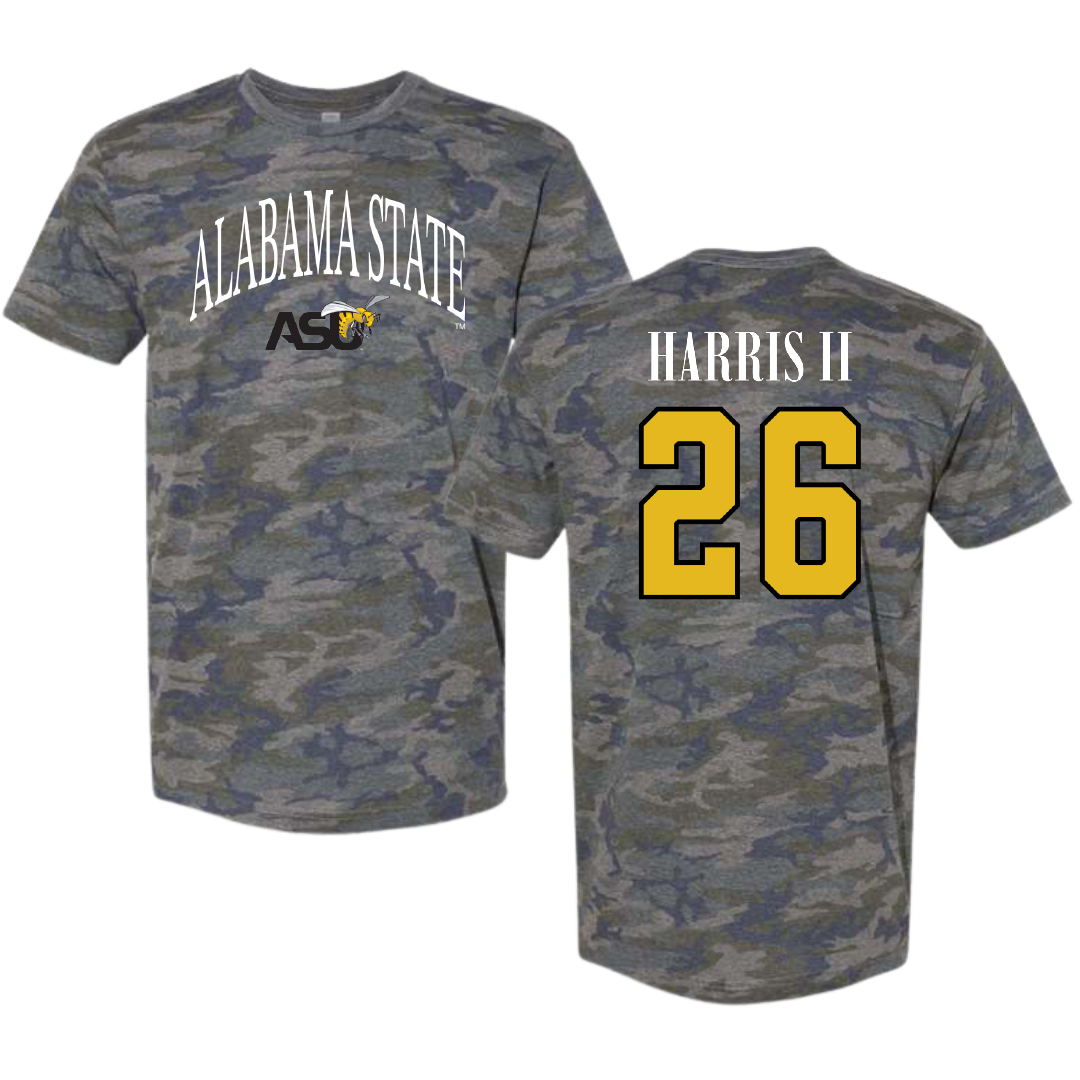 Alabama State University Football Vintage Camo Tee - #26 Marcus Harris II