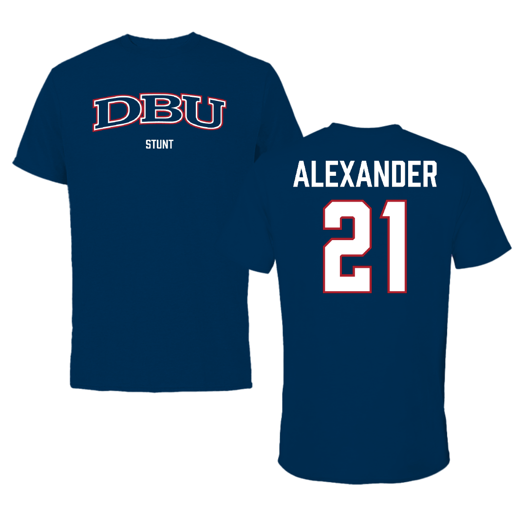 Dallas Baptist University STUNT Navy Performance Tee - #21 Avery Alexander