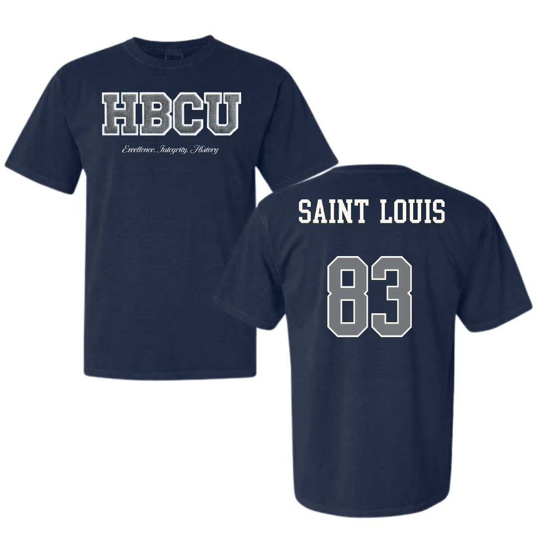 Jackson State University Football Navy HBCU Varsity Comfort Colors Tee - #83 Sebastien Saint-Louis