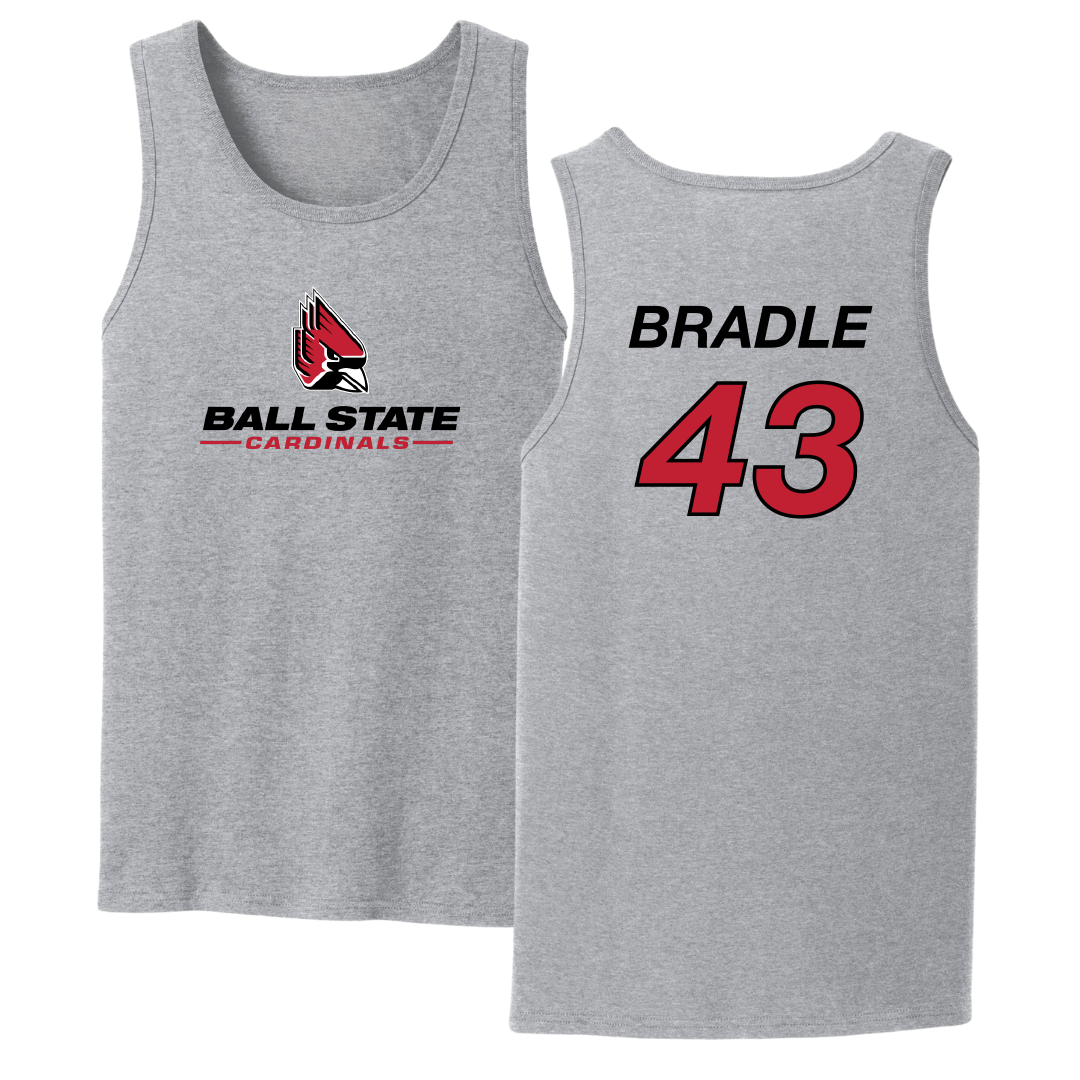 Ball State University Baseball Sport Gray Tank Top - #43 Ty Bradle