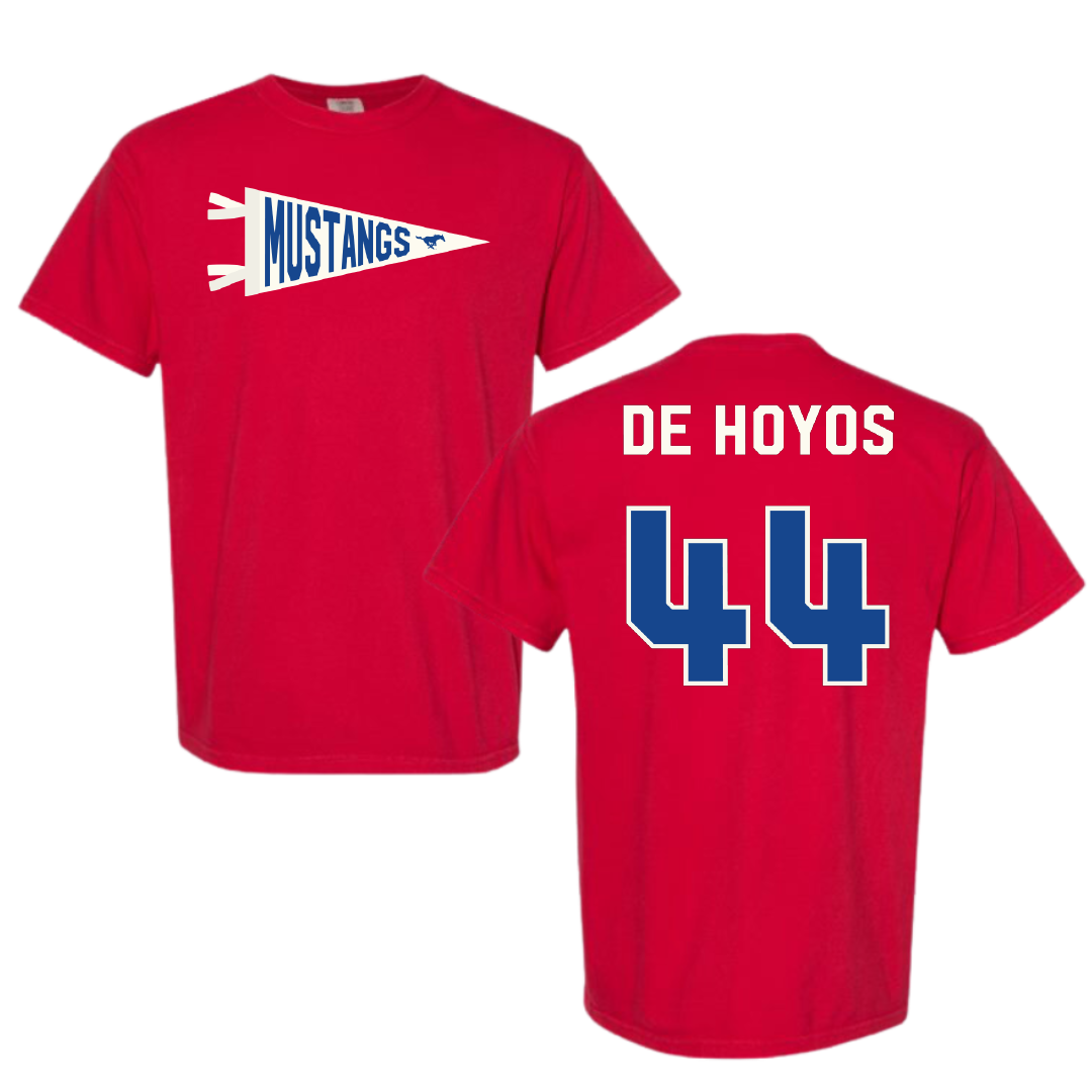 Southern Methodist University Football Red Pennant Comfort Colors Tee - #44 Michael De Hoyos
