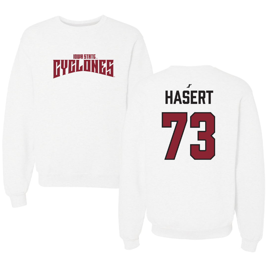 Iowa State University Football White Classic Crewneck - #73 Deylin Hasert