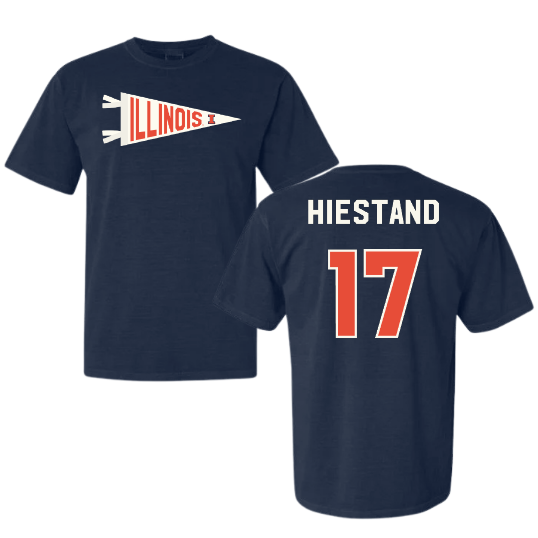 University of Illinois Soccer Navy Pennant Comfort Colors Tee - #17 Sarah Hiestand