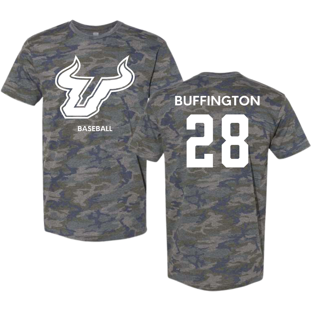University of South Florida Baseball Vintage Camo Tee - #28 Matthew Buffington
