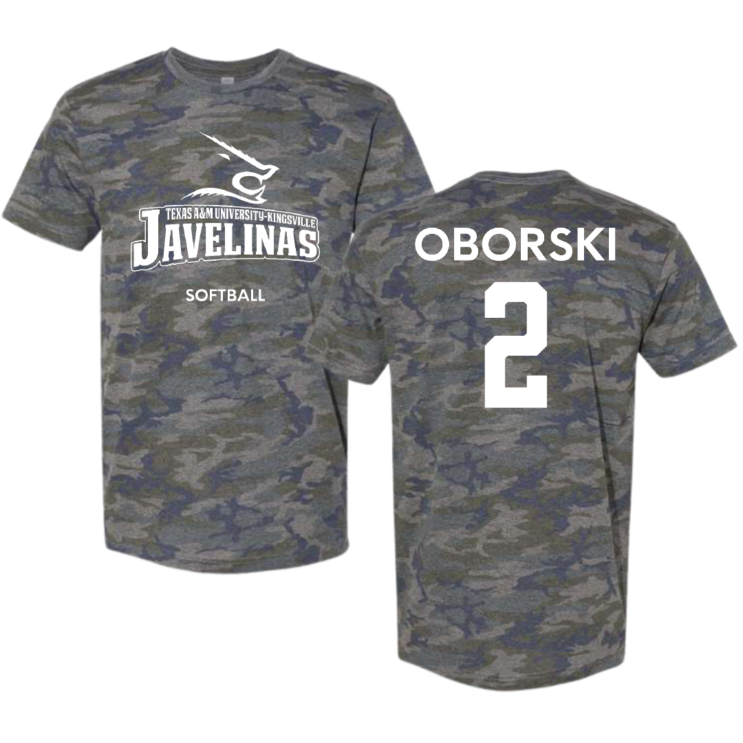 Texas A&M University-Kingsville Softball Vintage Camo Tee - #2 Rylee Oborski