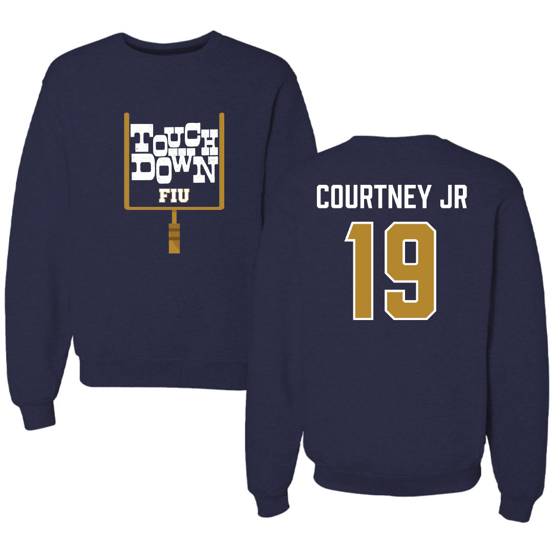 Florida International University Football Navy Touchdown Crewneck - #19 Percy Courtney Jr