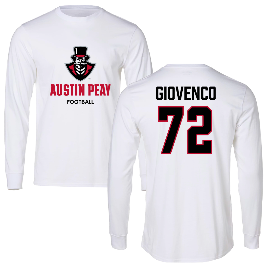 Austin Peay State University Football White Performance Long Sleeve - #72 Jaiden Giovenco