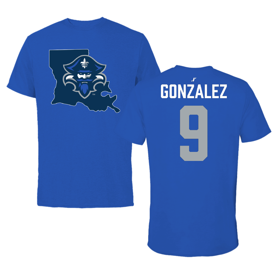 University of New Orleans Baseball Blue State Performance Tee - #9 Matt Gonzalez