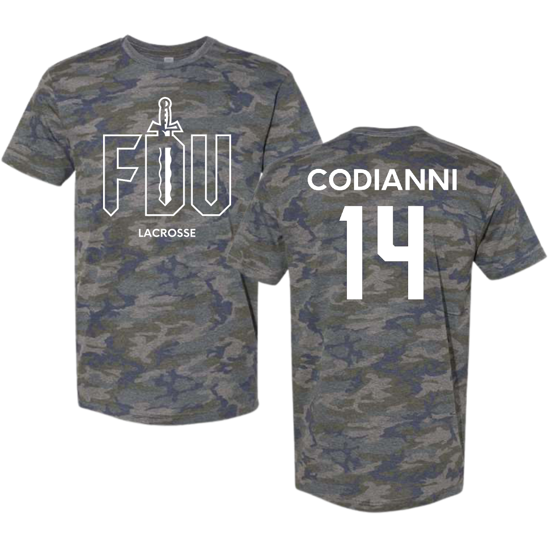 Fairleigh Dickinson University-Metropolitan Campus Lacrosse (W) Vintage Camo Tee - #14 Nora Codianni