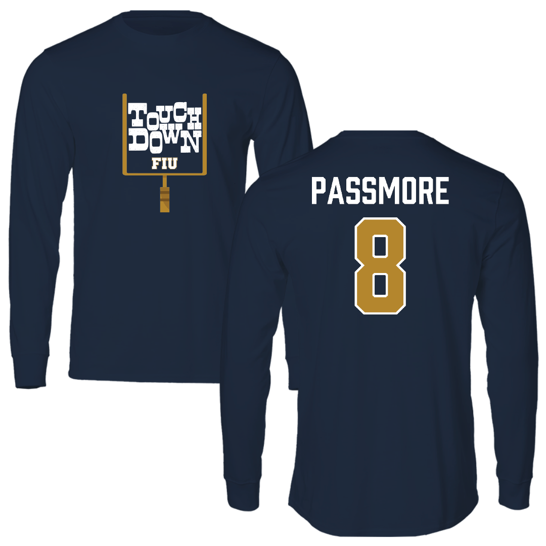 Florida International University Football Navy Touchdown Performance Long Sleeve - #8 Jeramy Passmore