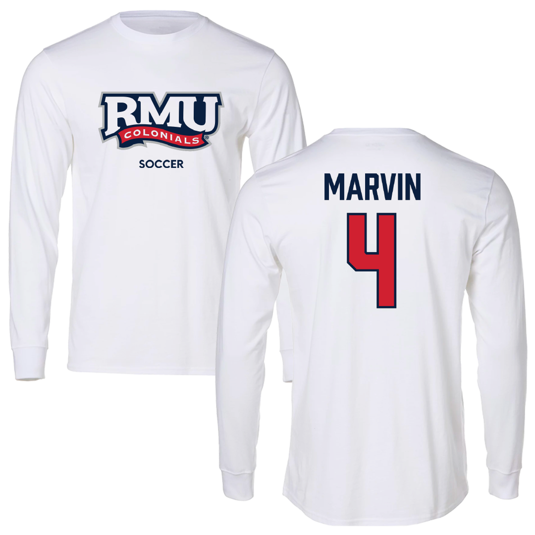 Robert Morris University Soccer (W) White Performance Long Sleeve - #4 Jillian Marvin