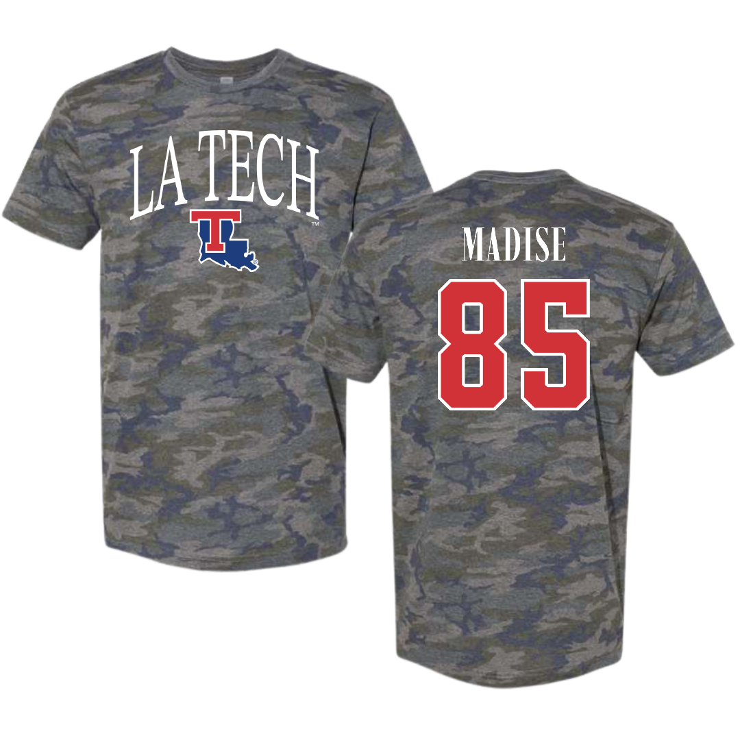 Louisiana Tech University Football Vintage Camo Tee - #85 Adem Madise
