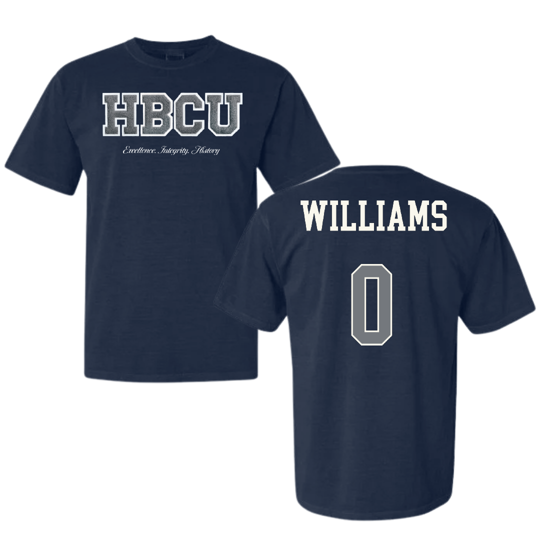 Jackson State University Football Navy HBCU Varsity Comfort Colors Tee - #0 Jeremiah Williams