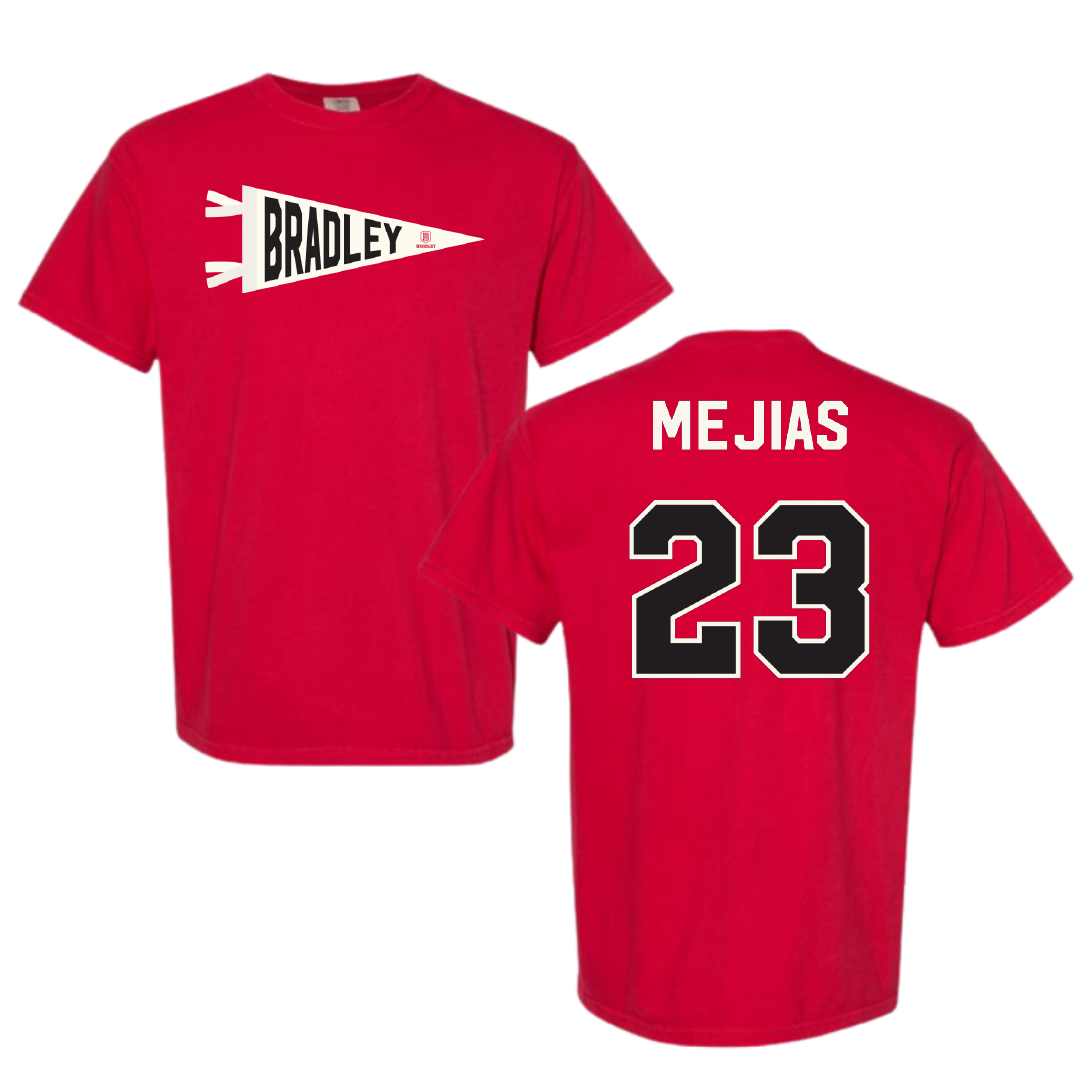 Bradley University Soccer Red Pennant Comfort Colors Tee - #23 Jamaine Mejias