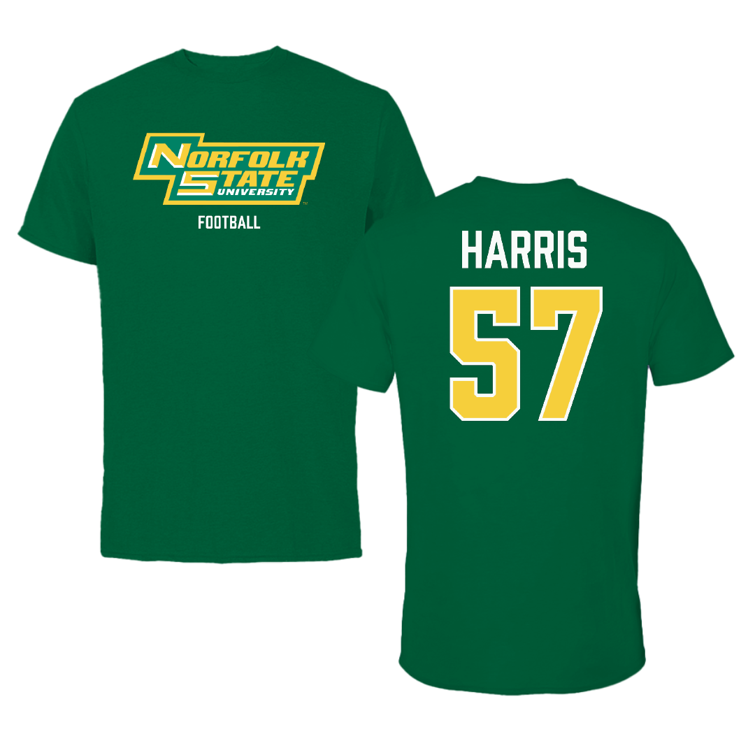 Norfolk State University Football Green Performance Tee - #57 Stewart Harris