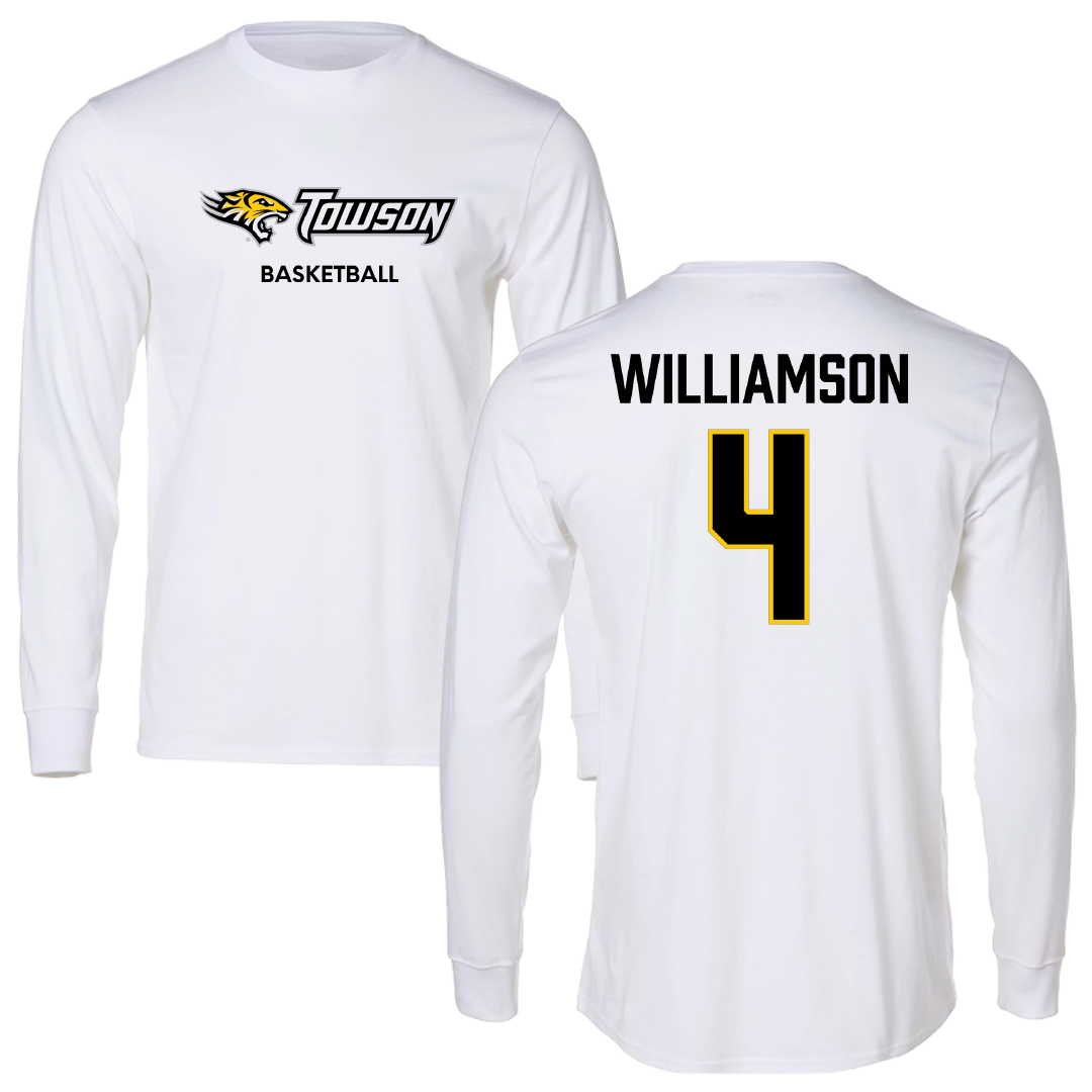 Towson University Basketball (M) White Long Sleeve - #4 Dylan Williamson