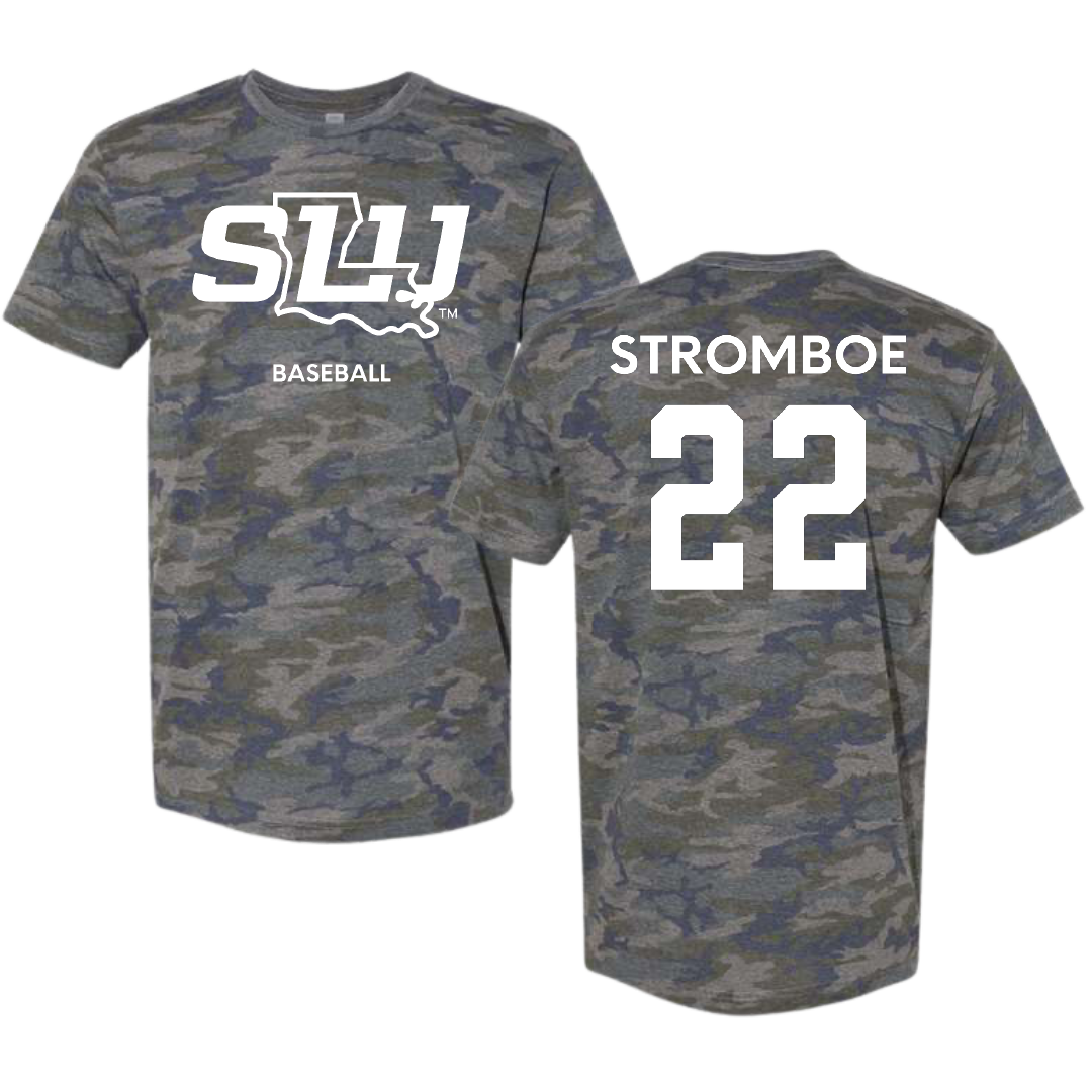 Southeastern Louisiana University Baseball Vintage Camo Tee - #22 Cole Stromboe