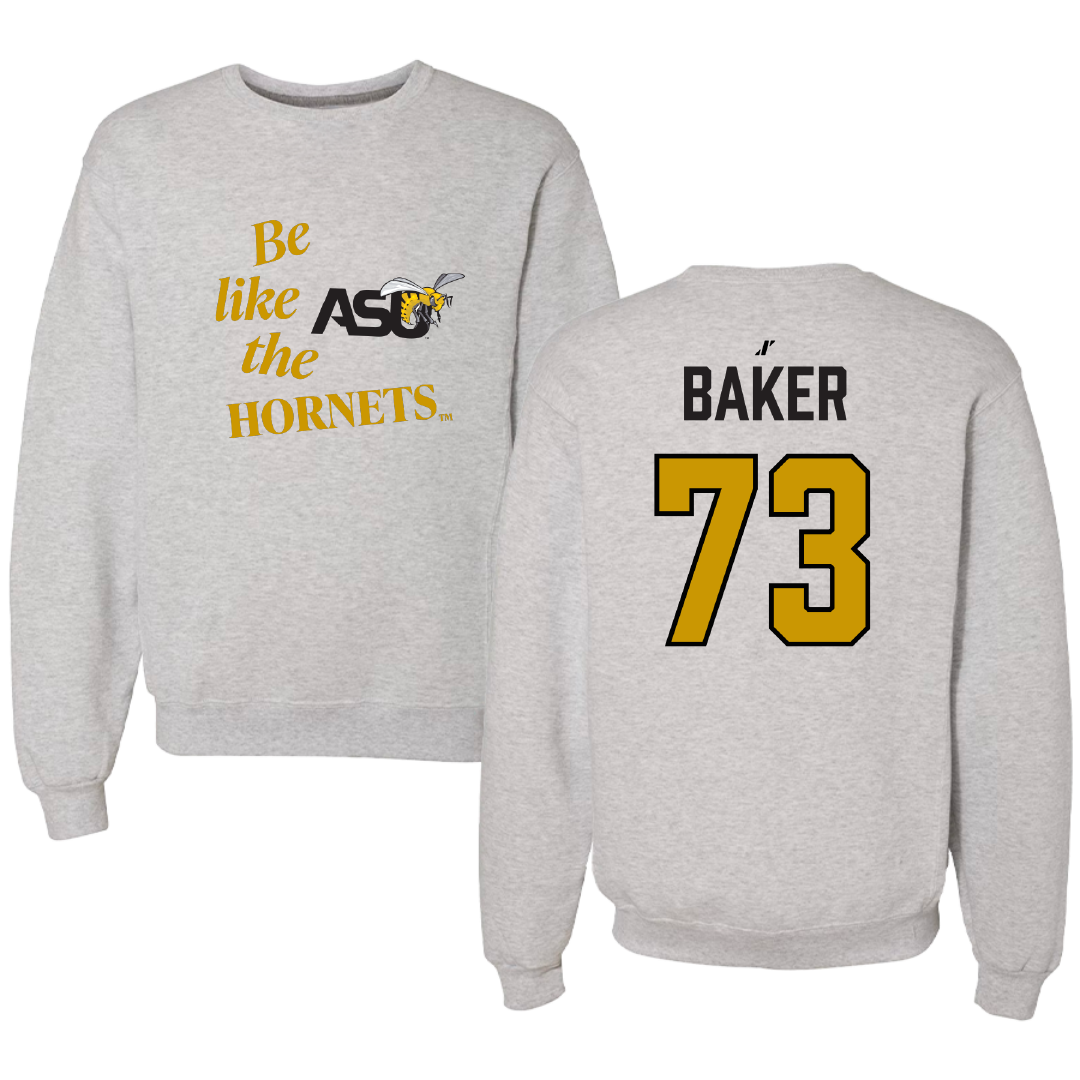 Alabama State University Football Light Gray Be Like Us Crewneck - #73 Elijah Baker
