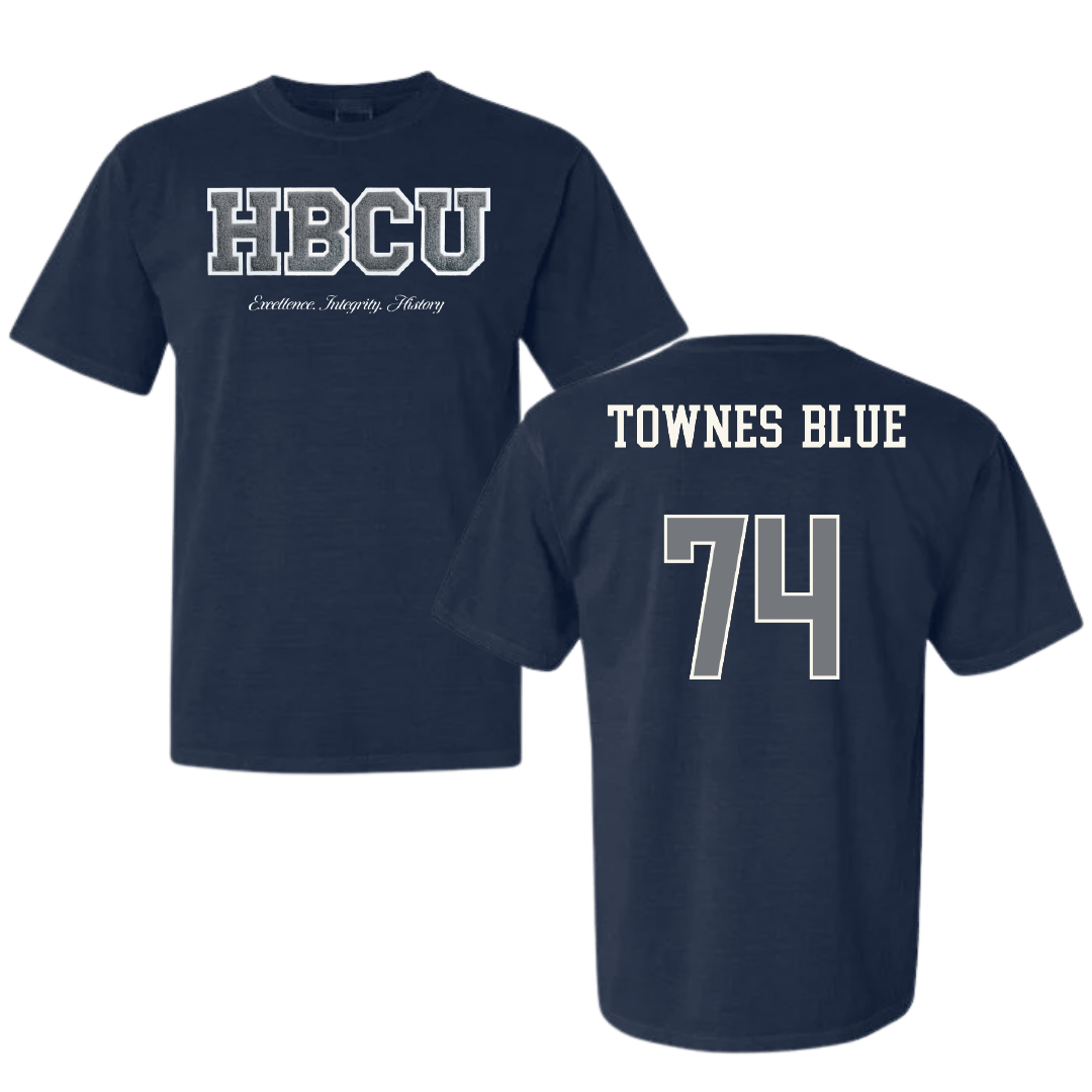 Jackson State University Football Navy HBCU Varsity Comfort Colors Tee - #74 D’Andre Townes-Blue