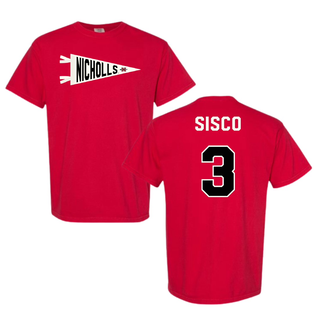 Nicholls State University Softball Red Pennant Comfort Colors Tee - #3 Claire Sisco