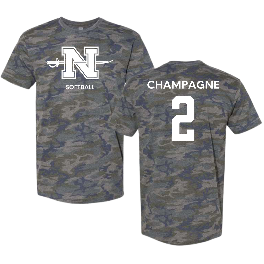 Nicholls State University Softball Vintage Camo Tee - #2 Mckenzie Champagne