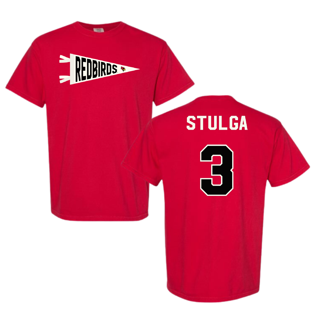 Illinois State University Baseball Red Pennant Comfort Colors Tee - #3 Luke Stulga