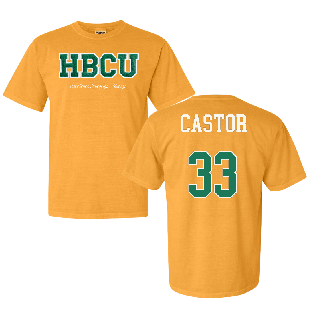 Norfolk State University Football Gold HBCU Varsity Comfort Colors Tee - #33 Darren Castor