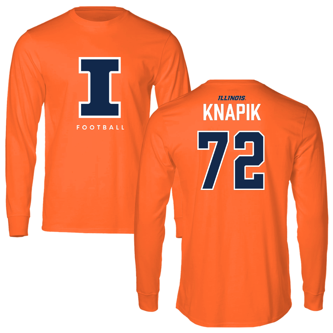 University of Illinois Football Orange Performance Long Sleeve - #72 Ayden Knapik