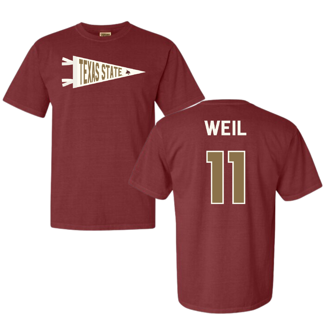 Texas State University Baseball Maroon Pennant Comfort Colors Tee - #11 Kameron Weil